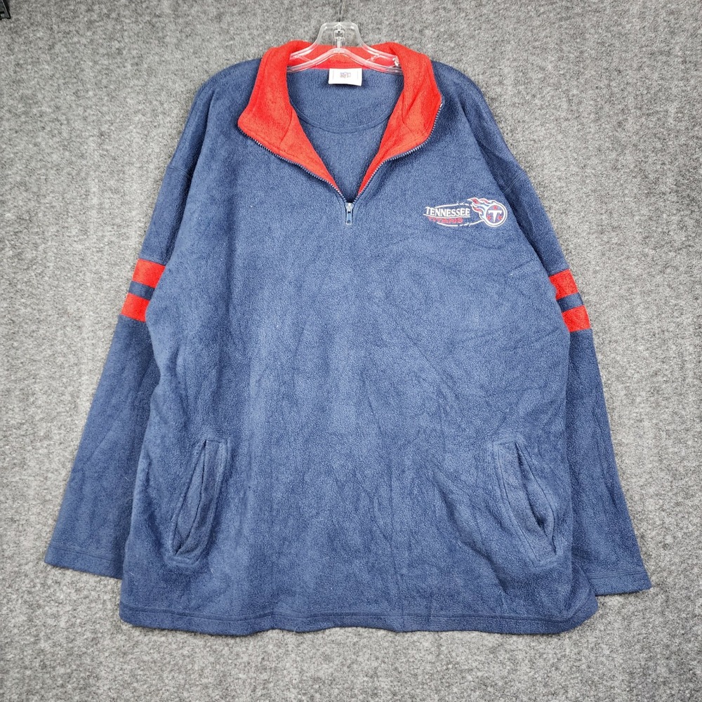NFL Tennessee Titans Fleece Pullover Mens 2XL Blue Red 1/4 Zip Striped‎ Sleeve